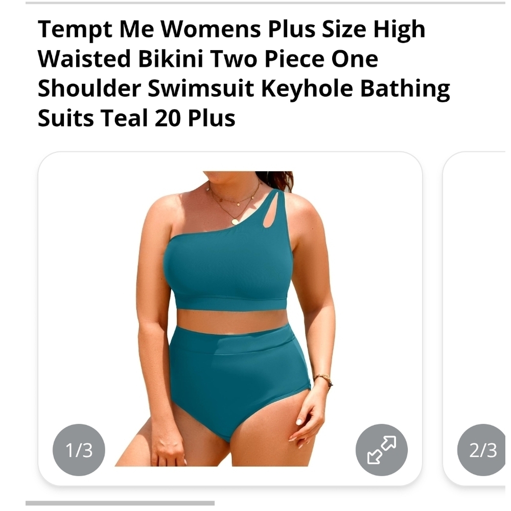TEMPT ME - 20 Plus Teal One-Shoulder Two Piece Swimwear - Picture 8 of 14